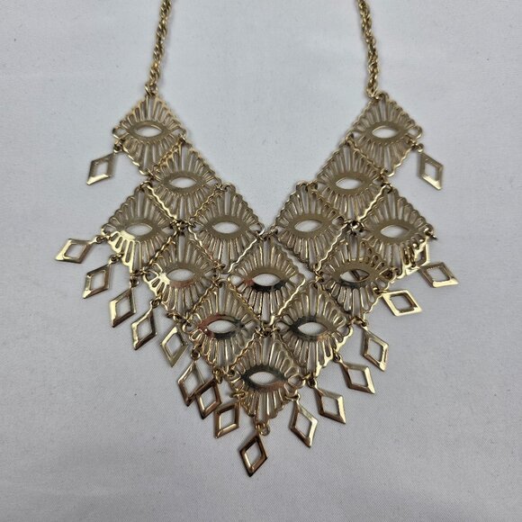 Vintage Sarah Coventry "Mandarin Magic" Gold Tone Bib Necklace Egyptian Style - Picture 1 of 11